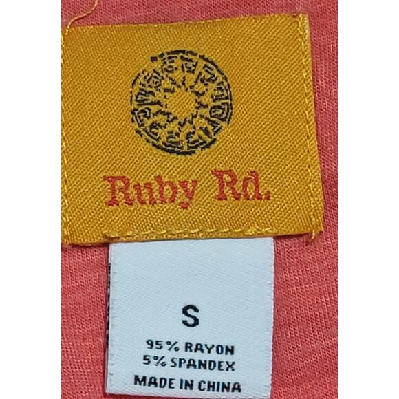 Ruby Rd. Salmon Blue White Floral Print Top Small Lightweight Soft Stretchy - Picture 4 of 5